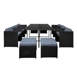 11 Piece Outdoor Wicker Dining Set Black Patio Table and Chairs with Cushions