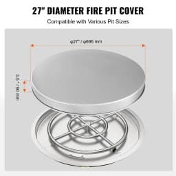 SucceBuy Fire Pit Cover Lid27inch Portable Firepit Spark Screen Stainless Steel Steel Metal Cover Camping Stove Accessory