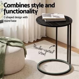 C Shaped End Table Set of 2 Round Black Coffee Side Tables for Living Room Bedroom Sofa Snack Laptop Use