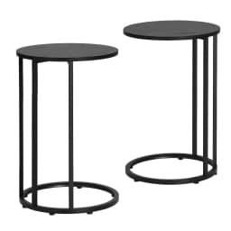 C Shaped End Table Set of 2 Round Black Coffee Side Tables for Living Room Bedroom Sofa Snack Laptop Use