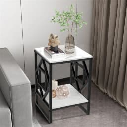 LUVODI Modern 2-Tier Storage Coffee Side Table with Sintered Stone Tabletop Metal Frame Square Living Room Sofa End Tables