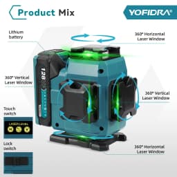YOFIDRA 16 Lines 4D Laser Level Self-leveling Ultra Powerful Green Beam 360 Horizontal Vertical For Makita 18V Battery Pin