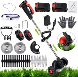 Electric Weed Wacker Battery Powered,( ordless Weed Trimmer with 21V Battery Operated Charger Wheels 26 Blades, No-String Brush