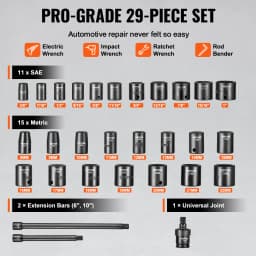 SucceBuy 3/8" Drive Impact Socket Set 29Piece Shallow Socket SAE 3/8"-1" Metric 8-22mm 6 Point CR-V Alloy Steel to Auto Repair