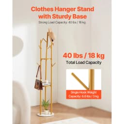 SucceBuy Coat Rack, Freestanding Coat Rack Stand with Quartz Stone Base & 9 Hooks for Bedroom Modern Clothes Hanger for Coat Hat