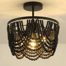 Black Wooden Beads Ceiling Chandelier Small 3 Lights Boho Semi Flush Mount Ceiling Chandelier For Dinning Room Bedroom Hallway