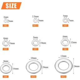 600pcs 304 Stainless Steel Flat Washer Washers Assortment Set Value Kit M2 - M12