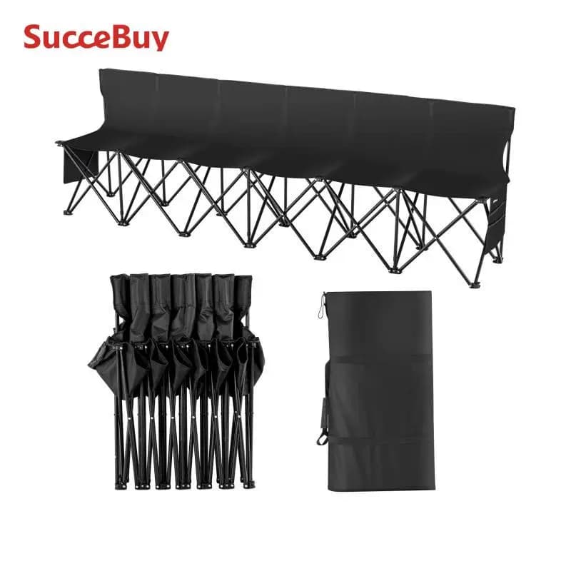 SucceBuy 8 Seat Foldable Sideline Bench Outdoor Camping Bench Chair with Bag & Backrest Team Sport Sideline Bench