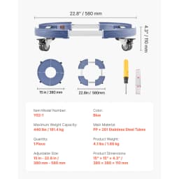 SucceBuy 440LBS Blue/Black Trash Can Dolly Round Roller Base 15-22.8in Adjustable with 4 Wheel Drum Rolling Cart for Plant Caddy