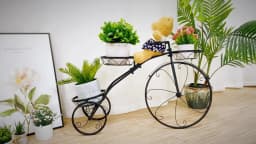 3-Tier Bicycle Plant Stand Wrought Iron Tricycle Planter Home Garden Patio Decor Flower Pots Shelf Indoor Outdoor