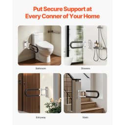 SucceBuy Toilet Safety Rail 23.8In U-Shaped Handicap Grab Bar Foldable Pole FlipUp Bar w/Anti-Slip Support Handle 300Lb Capacity