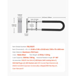 SucceBuy Toilet Safety Rail 23.8In U-Shaped Handicap Grab Bar Foldable Pole FlipUp Bar w/Anti-Slip Support Handle 300Lb Capacity