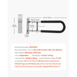SucceBuy Toilet Safety Rail 23.8In U-Shaped Handicap Grab Bar Foldable Pole FlipUp Bar w/Anti-Slip Support Handle 300Lb Capacity