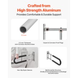 SucceBuy Toilet Safety Rail 23.8In U-Shaped Handicap Grab Bar Foldable Pole FlipUp Bar w/Anti-Slip Support Handle 300Lb Capacity