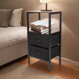 Bedside Table with 2 Canvas Drawers MDF Carbon Steel Night Stand Spacious Storage for Bedroom Living Room Dorm 75x40x30cm