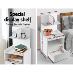 White Bedside Table 1 Drawer with Open Shelves Modern Nightstand Storage Cabinet for Bedroom Living Room End Table