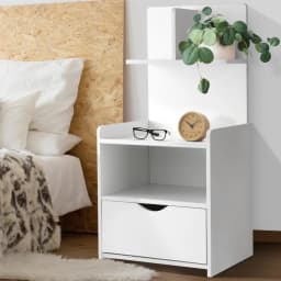 White Bedside Table 1 Drawer with Open Shelves Modern Nightstand Storage Cabinet for Bedroom Living Room End Table