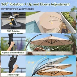 Aoxun 11ft Cantilever Umbrella Large Courtyard Aluminum Offset Umbrella Windproof 360 Degree Rotation Heavy Duty Frame With 8 Sturdy Ribs For Outdoor Swimming Pools Decks And Gardens
