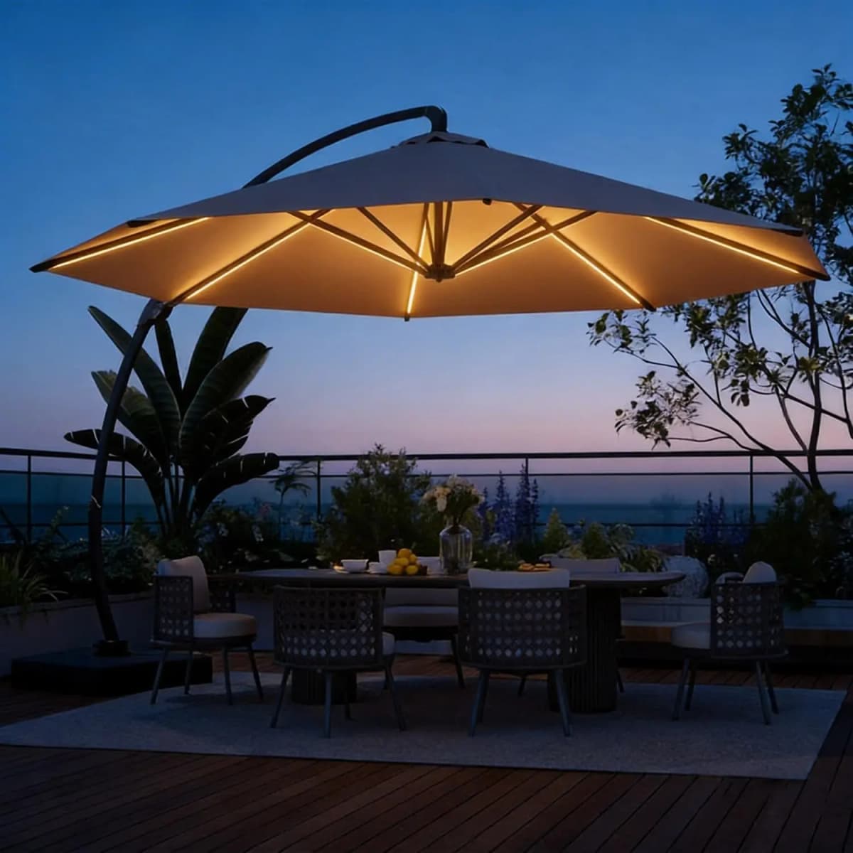 Aoxun 11ft Cantilever Umbrella Large Courtyard Aluminum Offset Umbrella Windproof 360 Degree Rotation Heavy Duty Frame With 8 Sturdy Ribs For Outdoor Swimming Pools Decks And Gardens