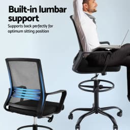 Office Chair Drafting Stool Mesh Back Adjustable Height Ergonomic Swivel Computer Desk Studio Black