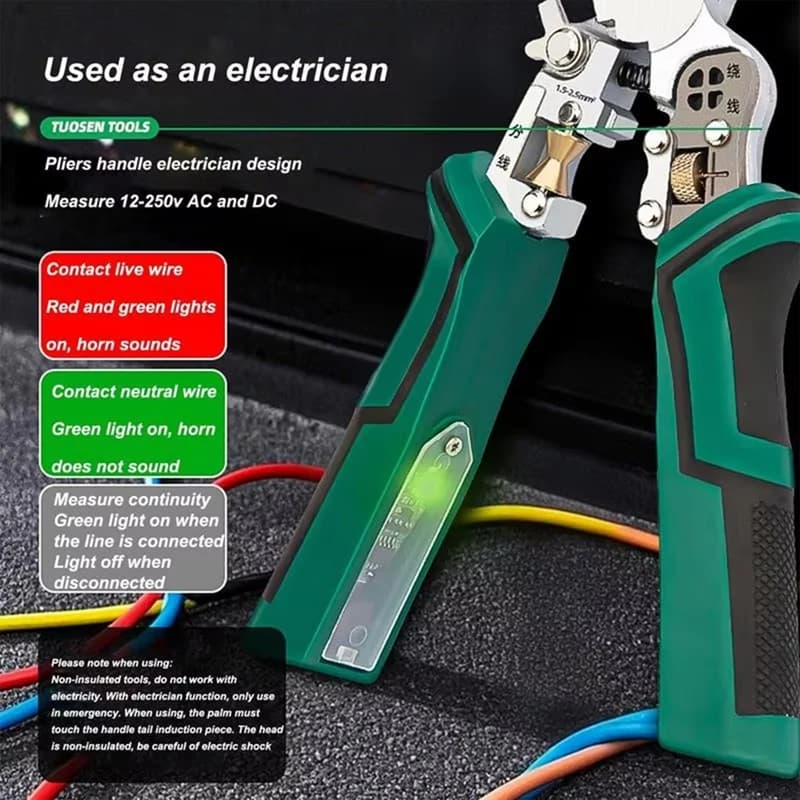 Wire Cutter Tool 10 In 1 Electrical Cable Stripper Plier Voltage Tester Scissors With Electricity Measurement Function