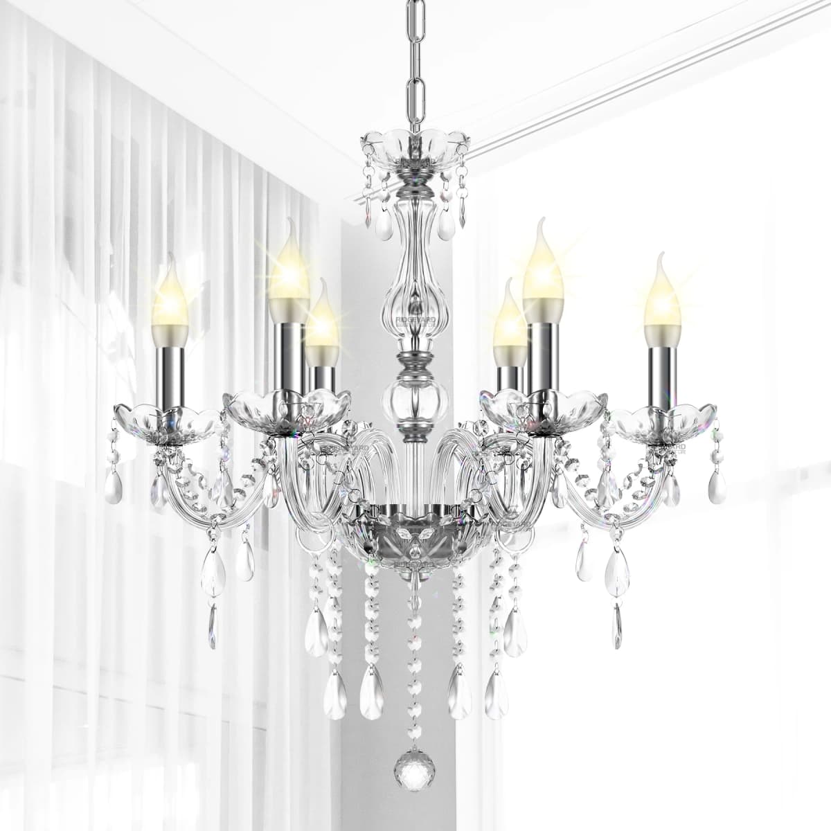 6arms K5 Crystal Chandelier Transparent Crystal Ceiling Lamp Modern Luxury Home Lighting Fixture For Bedroom Living Room Decor