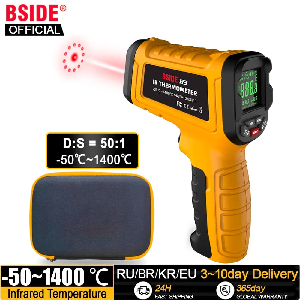 BSIDE Infrared Thermometer Professional 50:1 -50~1400C Digital IR-LCD Temperature Meter Non-contact Laser Thermometers Pyrometer