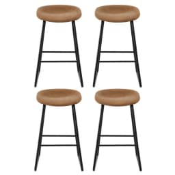 4 Pack PU Leather Bar Stools Metal Frame Kitchen Counter Height Dining Chairs Brown
