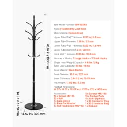 SucceBuy Coat Rack Freestanding Coats Tree Stand with Stable Marble Base&6 Hooks Free Standing Hall Coat Rack for Bedroom Office