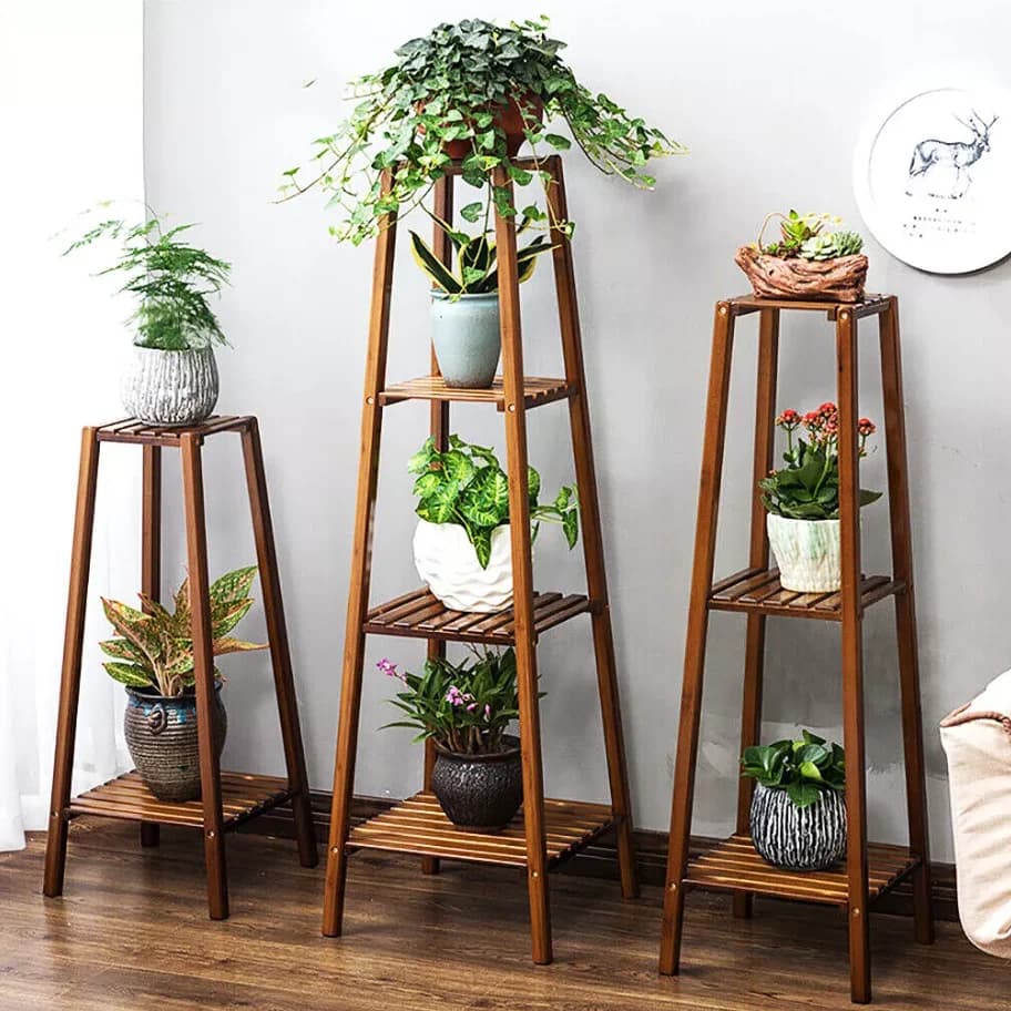 Tall Bamboo Plant Stand, 2/3/4 Tier Flower Pot Display Shelf, Indoor Outdoor Plant Rack for Balcony Patio Garden