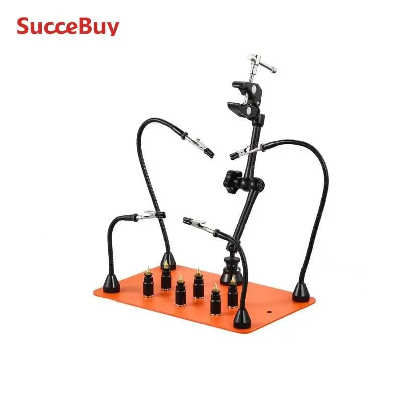SucceBuy Magnetic Helping Hands Soldering Station 4Flexible Arms Third Hand Tool with 6PCB Pillar Holders for Electronic Repair