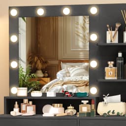 Black Dressing Table LED Makeup Mirror Set Vanity Desk 10 LED Bulb and 5 Drawers