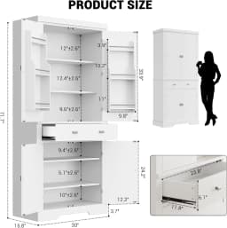 72" Tall Kitchen Pantry Storage Cabinet, Kitchen Storage Cabinet with a Large Drawer, 2 Cabinets, 6 Door Shelves for Kitchen