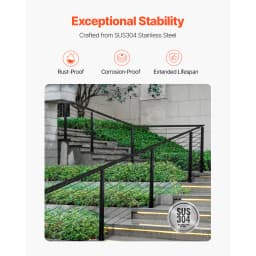 VEVOR 1Pc Cable Railing Post Stair Railing Post Stainless Steel Cable Rail Post with Horizontal and Curved Bracket Black/Silver