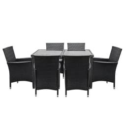 7 Piece Outdoor Wicker Dining Set Black Patio Lounge Furniture with Cushions