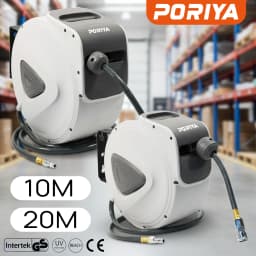 PORIYA 10m/20m Air Hose Reel with Quick Fitting Wall Mounted Auto Rewind Any Position Stop