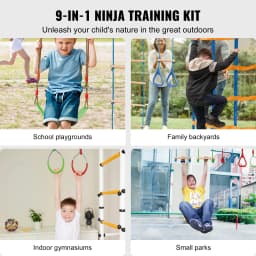 SucceBuy 2x50/56/60/65FT Ninja Warrior Obstacle Course for Kids Weatherproof Slacklines 500lbs Weight Outdoor Playset Equipment