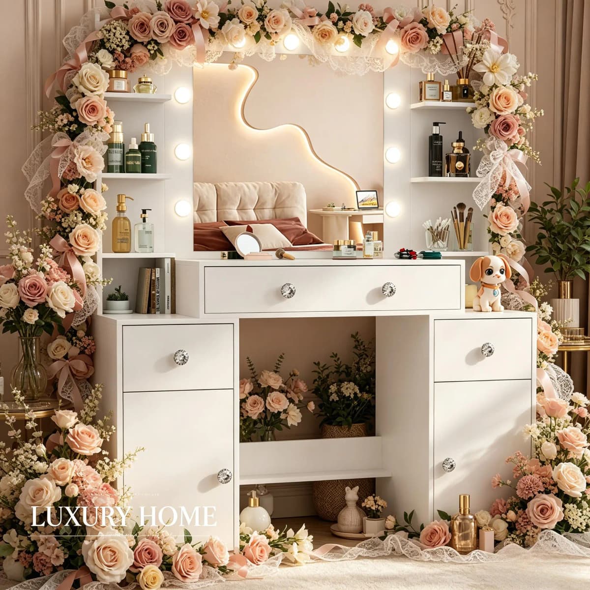 White Hollywood Vanity Set, 11 LED Bulbs Mirror, Adjustable Brightness 3 Light Modes 3 Drawers Bedroom