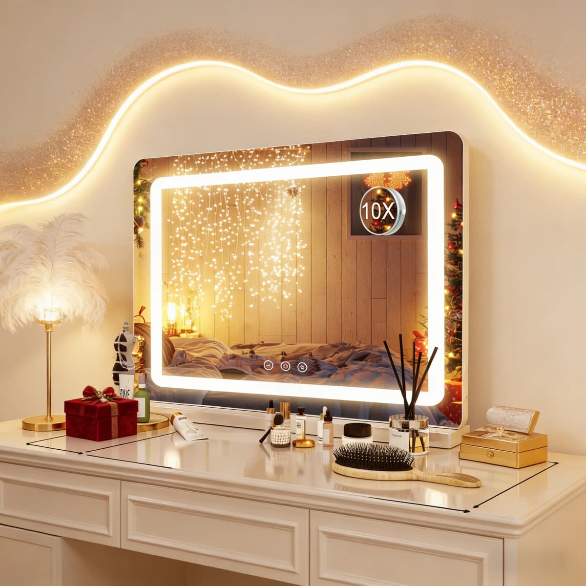 Teousev 80CM Large LED Hollywood Vanity Mirror, 3 Color Dimmable Touch Control, CRI≥90 Light Strip Makeup Mirror