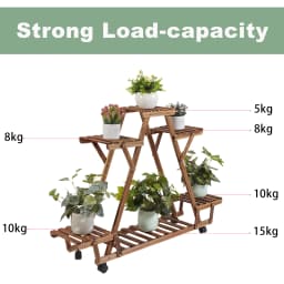 6 Pots Wood Plant Stand Triangular Rolling Flower Holder Storage Rack Outdoor Garden Decorative Rolling Plant Stand
