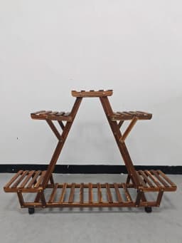 6 Pots Wood Plant Stand Triangular Rolling Flower Holder Storage Rack Outdoor Garden Decorative Rolling Plant Stand