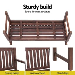 Outdoor Wooden Garden Bench 2 Seater Patio Lounge Chair Brown Outdoor Furniture