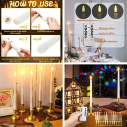 6Pcs Flameless Taper Candles Warm White Lights LED Battery Operated Candlestick With Remote for Birthday Wedding Window Decor