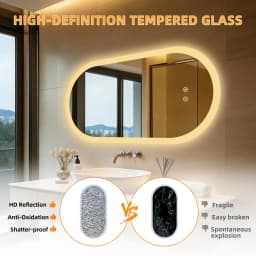 80/100/120CM Oblong Oval Illuminated Bathroom Mirror Tempered Glass Backlit Vanity Mirror 3 Colors Lighting Antifog for Makeup