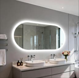 80/100/120CM Oblong Oval Illuminated Bathroom Mirror Tempered Glass Backlit Vanity Mirror 3 Colors Lighting Antifog for Makeup