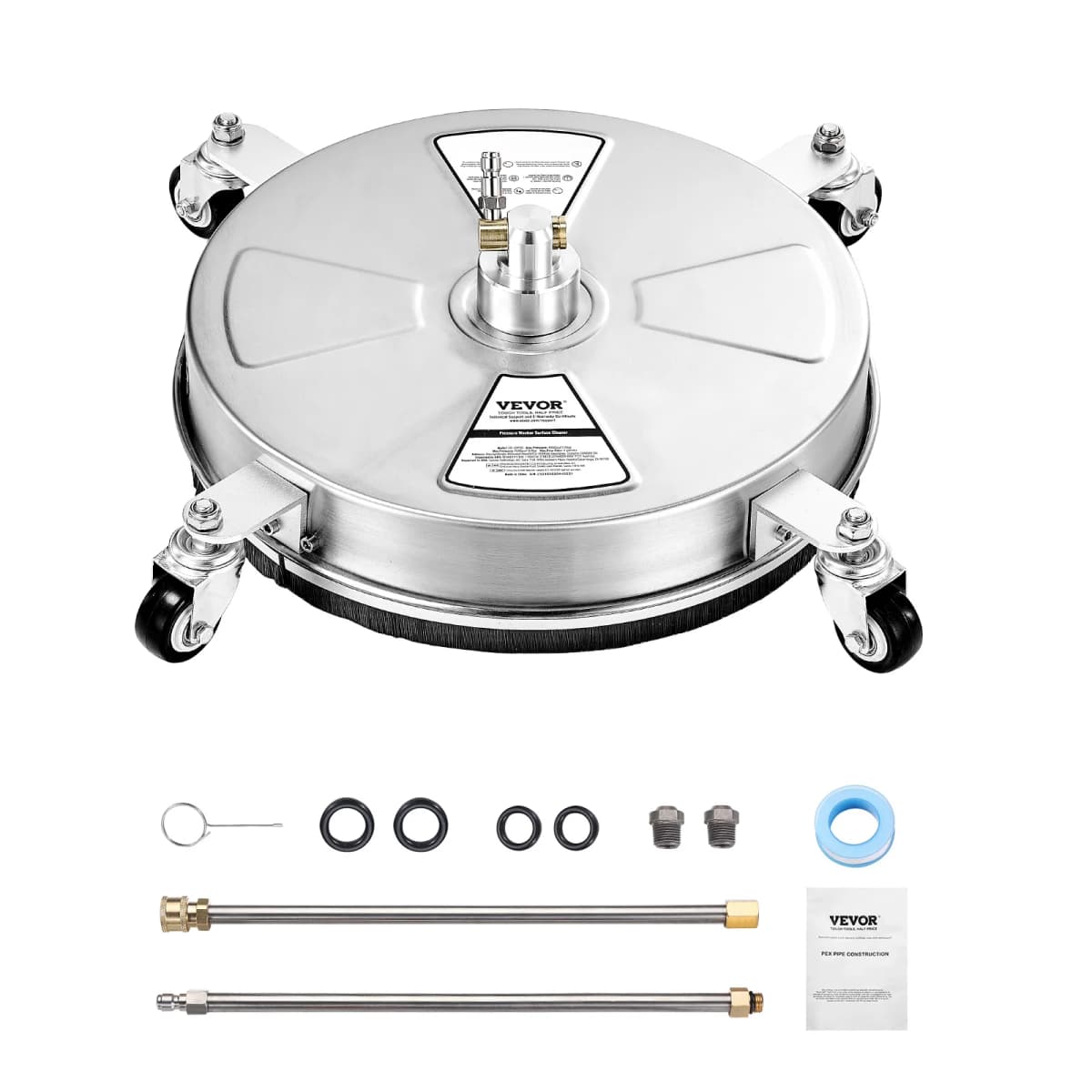 SucceBuy Pressure Washer Surface Cleaner PE / Stainless Steel Pressure Washer Attachments with 4 Wheels for Concrete Patio Deck