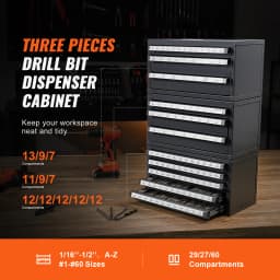 SucceBuy Drill Bit Dispenser Cabinet 3 Pieces Three-Drawer for 1/16" to 1/2" & Letter Sizes Five-Drawer for Sizes #1 to #60