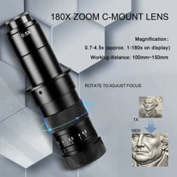 4K Digital Microscope,150X/180X Zoom C Mount Lens,48MP 60FPS USB HDMI Video Microscope Camera,Full HD Industrial Microscope