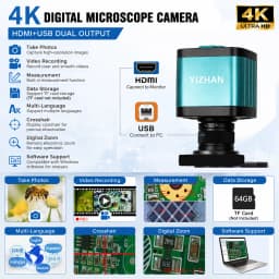 4K Digital Microscope,150X/180X Zoom C Mount Lens,48MP 60FPS USB HDMI Video Microscope Camera,Full HD Industrial Microscope