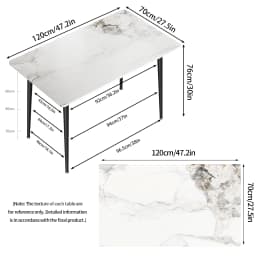 High Gloss 4-6 Seat Rectangular Marble Dining Table for Kitchen Island Restaurant Lunch Dinner Table Metal Frame